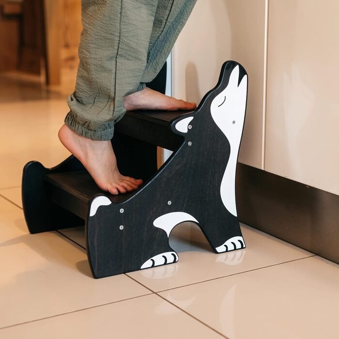 Дитячий триступеневий табурет для ванної кімнати Wild Kids Modern, з дерева, за дизайном Монтессорі (чорний)