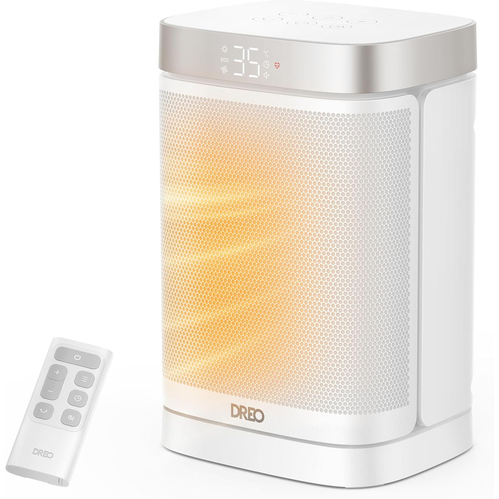 Електричний обігрівач Dreo з термостатом, 1500W, PTC-кераміка, тихий, з осциляцією, ECO-режим, таймер 12 годин, захист від перегріву та перекидання