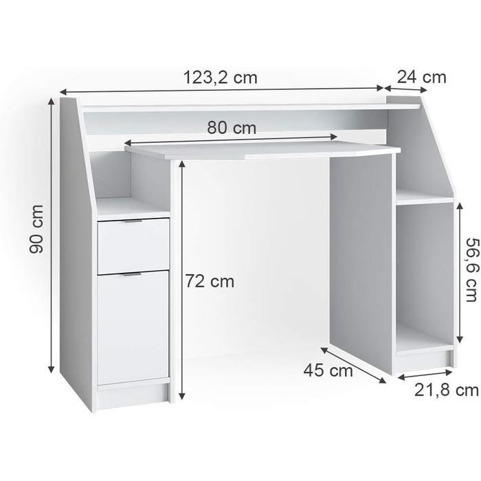 Ігровий стіл Vicco Joel, 123,2 x 45 см (123,2 x 90 см, білий)