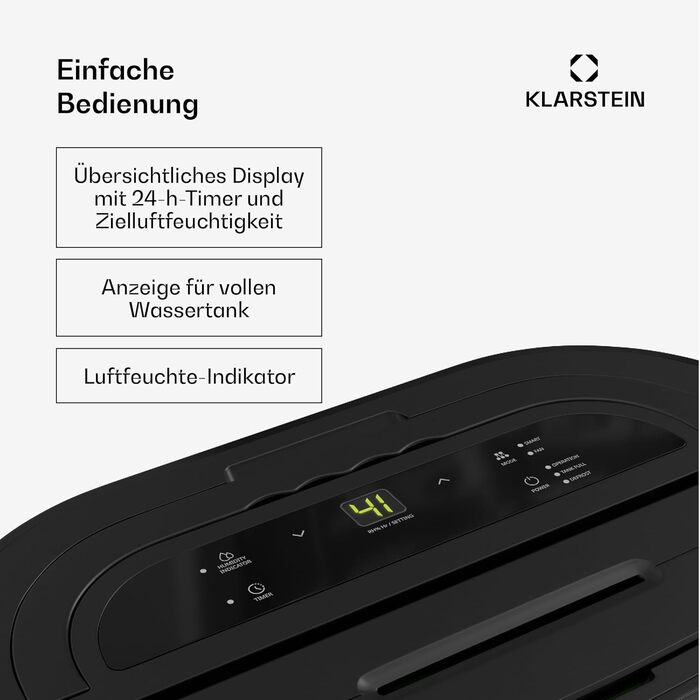 Klarstein AeroDry Smart 12l: Електричний осушувач повітря з WiFi, LED дисплеєм та фільтром вугілля. Підходить для приміщень до 18 м²