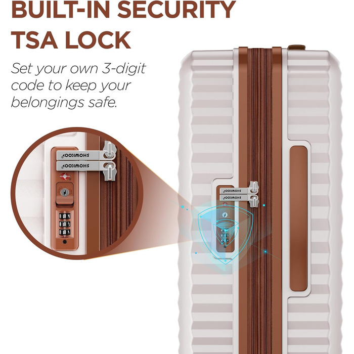 Набір кейсів SHOWKOO з 3 предметів Легкий дорожній кейс для ПК з твердою оболонкою з колесами та замком TSA (бежево-білий, XL)