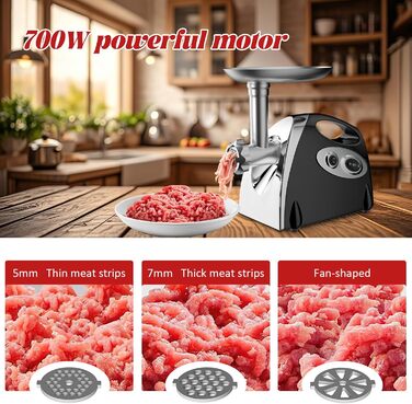 Електрична м'ясоподрібнювач Fleischwolf 2800W, 3 диски, з насадкою для ковбас, чорний