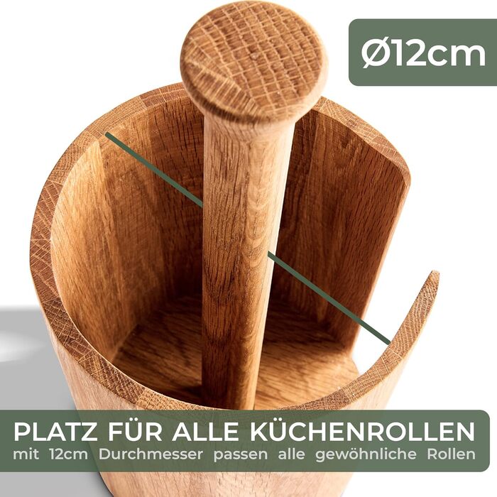 Тримач для паперових рушників WALDWERK з натурального дуба, підставка для всіх стандартних кухонних рулонів, екологічний безпластиковий дизайн