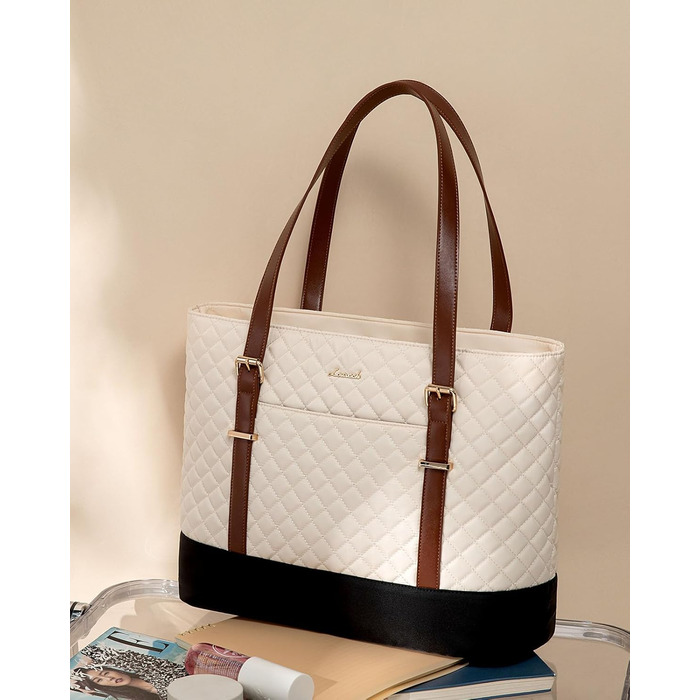 Сумка для ноутбука LOVEVOOK 15.6 дюймів для жінок з відділенням для ланчу, сумка-шоппер, ділова сумка, портфель, сумка для навчання, середнього розміру, водонепроникна, чорна