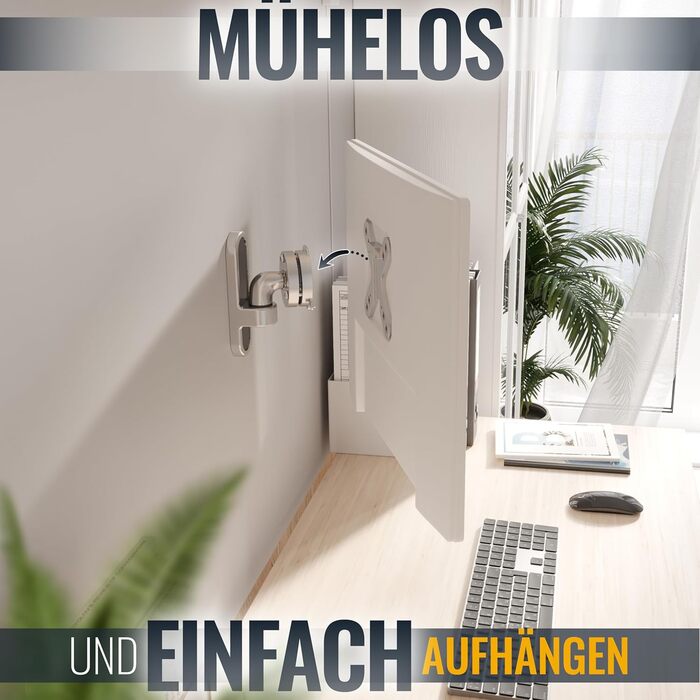 Кріплення для монітора RICOO TÜV сертифіковане, поворотне та нахильне, універсальне, 13-32 дюйми, VESA 75x75, 100x100 мм, до 15 кг, срібний колір