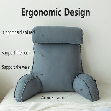 Подушка для читання HEATHE з підлокітниками, знімний чохол, кишенька, підтримка спини для читання та ігор