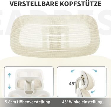 Ергономічне крісло для офісу з підніжкою, висока спинка, 2D-підголівник, відкидні підлокітники, сидіння з губки, сітчастий офісний крісло, крісло для начальника, комп'ютерне крісло для дорослих (кремовий)