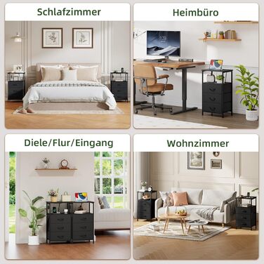 Нічний столик Somdot з підзарядкою, LED, розеткою (USB, Type-C) для спальні, вітальні, дитячої кімнати, чорний, 30x40x60/72 см (2/3 ящики)