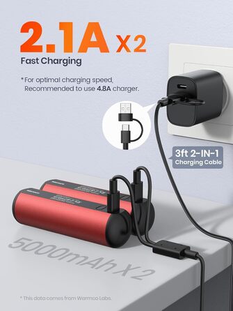 Електричні грілки для рук Warmco 2 шт, 10000 mAh, багаторазові, 3 режими нагріву, Powerbank, Червоний