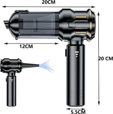 Акумуляторний ручний пилосмок 4-в-1, бездротовий пилосос та електричний обдув 22000Па, 3 режими, для авто, дому, кухні та шерсті тварин, чорний