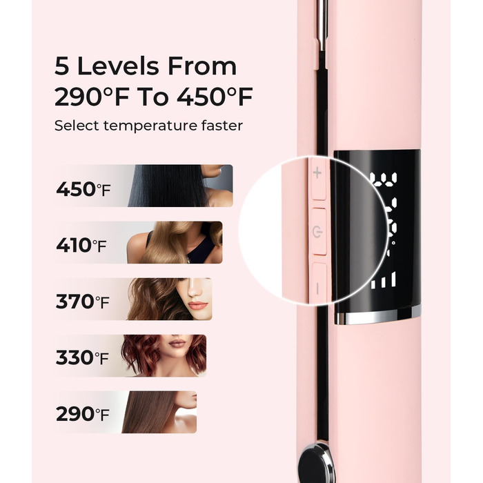 Праска для волосся PRITECH з титановими пластинами, LCD-дисплеєм, регульованою температурою 150-230°C, рожева