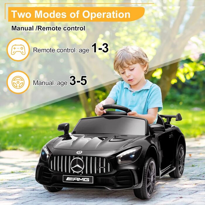 Дитячий електромобіль Mercedes-Benz AMG 12V, чорний, з пультом, MP3, LED, 2-дверний