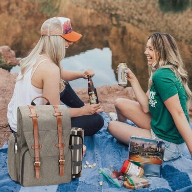 Набір для пікніка на 4 особи з великою ізольованою сумкою-холодильником, набір посуду для пікніка з мішком для вина, водонепроникний плед та набір столових приборів. Ідеально для пляжу, подарунок на весілля для пар.