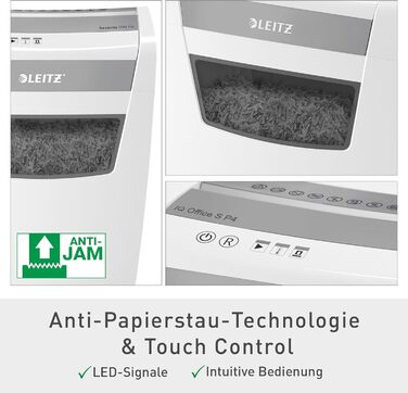 Шредер Leitz IQ Office S: Безпека P4, 12 листів, тиха робота, для офісу, білий