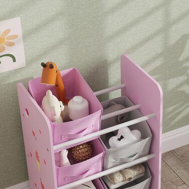 Дитяча полиця для іграшок AIYAPLAY з 6 коробками з фетру, 43x30x60 см (Рожева)