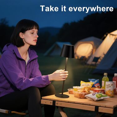 LED настільна лампа бездротова з акумулятором, 3 колірні температури, регулювання яскравості, сенсорне управління, USB-C зарядка, для дому та кемпінгу (чорна)