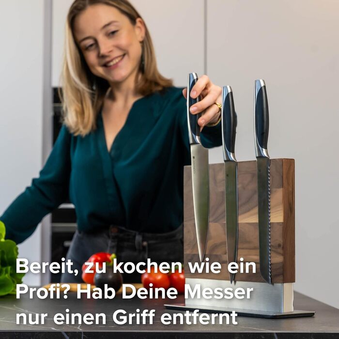 Магнітний брусок для ножів Coninx двосторонній | Тримач для ножів без ножів | Тримач для кухонних ножів з потужним магнітом | Підставка для ножів Coninx з антиковзким покриттям, горіховий колір