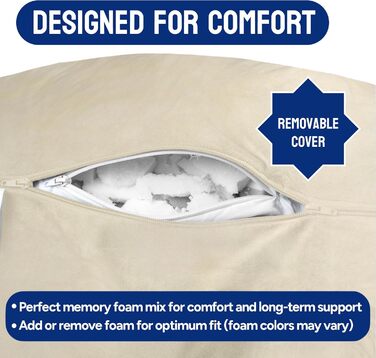 Комфортний пуф-подушка ComfortSpa для ліжка, дорослого розміру, з підлокітниками та кишенями, знімний чохол; ідеально для відпочинку в ліжку або для полегшення болю в спині