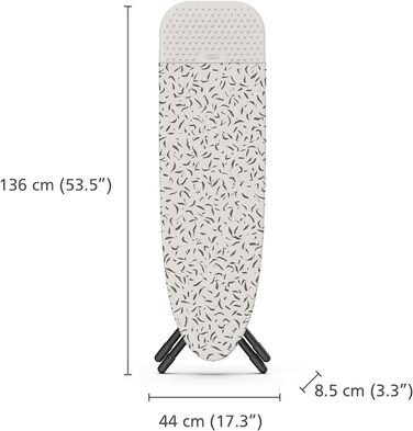 Гладильна дошка Joseph Joseph Glide 135 x 45 см з регулюванням висоти та стійкою до нагрівання поверхнею для прасування, зручне зберігання, 4-шаровий бавовняний чохол (Plus, Ecru, 130 см)