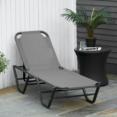 Outsunny Шезлонг Beach Lounger 5-ярусний Alu Garden Lounger Relax Lounger Texteline Grey Black 163x58.5x91см для саду та тераси