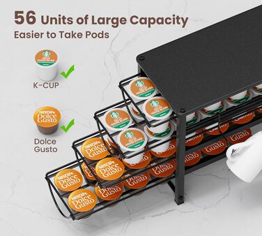 Тримач для капсул кави Dolce Gusto, 5-ярусний металевий ящик для капсул з тихими направляючими та антиковзними ніжками (56 капсул)