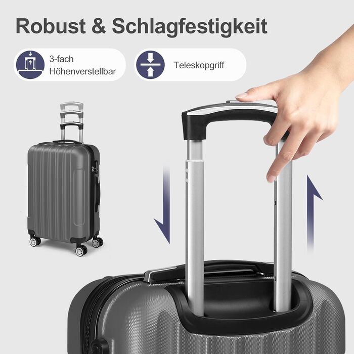 Набір валіз LALAHO 5 шт. з косметичками, ABS, турквіс (смужки)