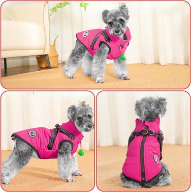 Куртка для собак зимова, водонепроникне пальто для собак, флісова підкладка, D-кільце, застібка-блискавка, розмір M (XL, рожевий)
