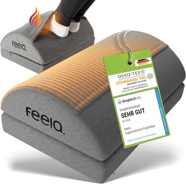 Підставка для ніг під стіл Feela® – ергономічна підставка для ніг, footrest, пуф для ніг – для комфорту та підтримки, без термосумки (з термосумкою, темно-сірий)