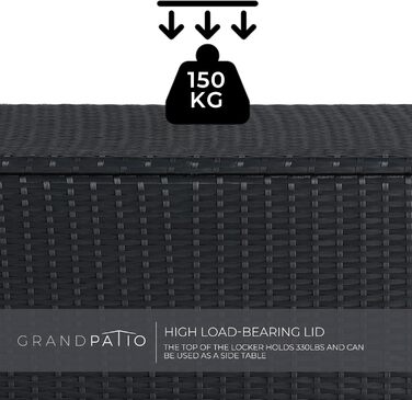 Ящик для зберігання садовий плетений Grand Patio 480л з кришкою, газліфтом, колесами, чорний