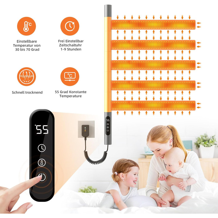 Електричний сушильник для рушників ZOYI 180° поворотний, 140W, сірий (настінний)