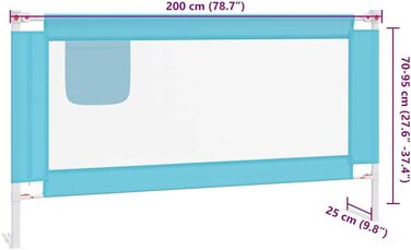 Бортик для ліжка дитячого vidaXL 200x25 см, синій, тканинний захист від випадання для малюків та дітей