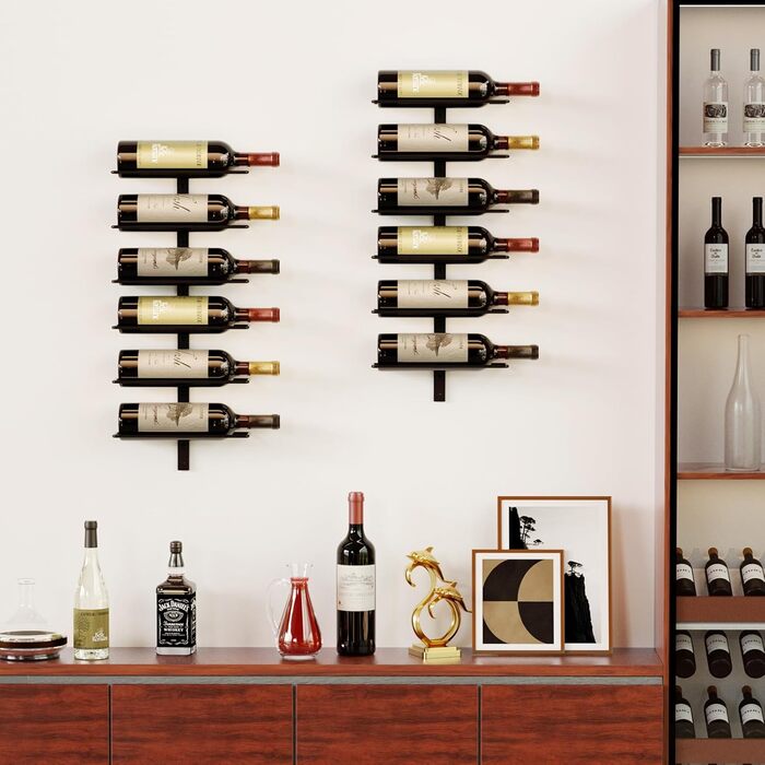 Настінна полиця для вина TJ.MOREE на 12 пляшок, дерев'яний винний стелаж для кухні, бару або їдальні, комплект 4 шт. чорного кольору