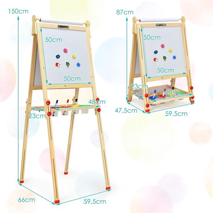 Дитяча дошка LIFEZEAL: регульована висота, двостороння (Whiteboard & крейда), з аксесуарами, для дітей від 3 років