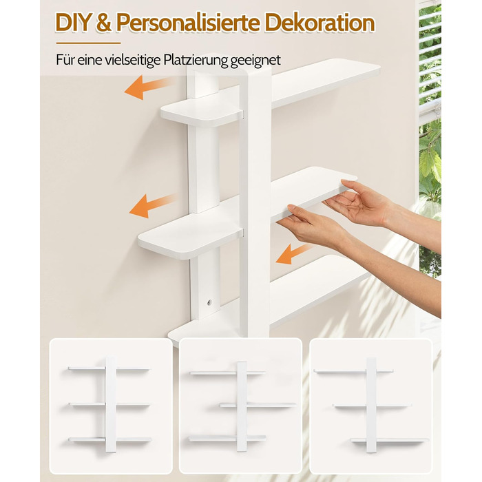 Полиця настінна дерев'яна SUMGAR, плаваючі полиці, 3-ярусна, біла 50x58 см для вітальні, спальні