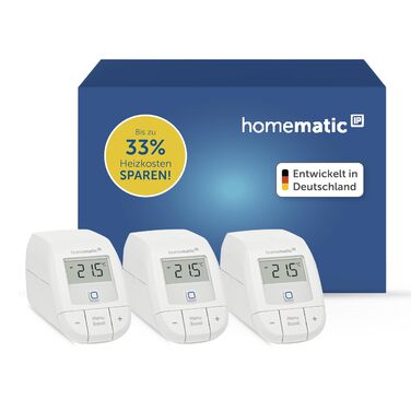 Homematic IP Термостат на радіатор Smart Home, 3 шт. - Цифровий термостат для опалення з керуванням через додаток, сумісний з Alexa та Google Home, легка установка, енергозбереження
