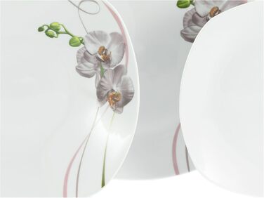 CreaTable Серія Square Orchidee: 18-частинний порцеляновий кавовий сервіс на 6 осіб, для кави, миття в посудомийній машині та використання в мікрохвильовій печі