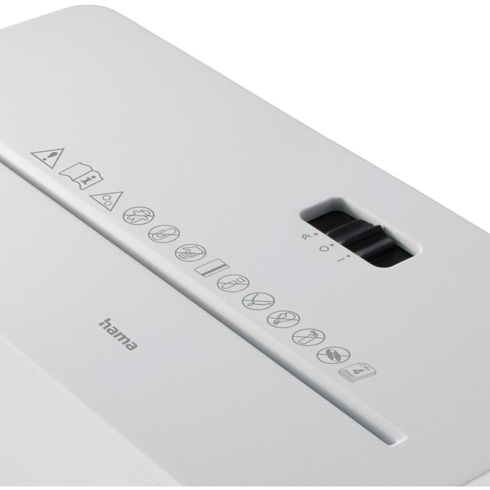 Шредер для документів Hama P4 T4 E3 (білий), з функцією подрібнення пластикових карт, безпечний, з кошиком 8л, DSGVO-сумісний