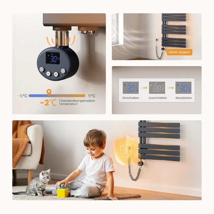 Електричний рушникосушар EMKE з термостатом 1320x500 мм, білий, 800W