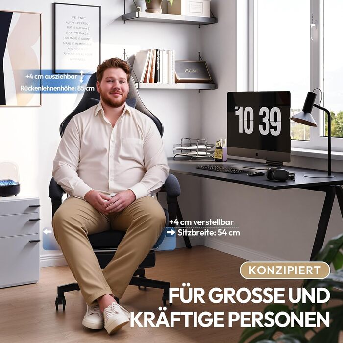 Ігровий крісло Dowinx з підголівником та підставкою для ніг, тканинне, з масажем, чорно-зелений, великий розмір