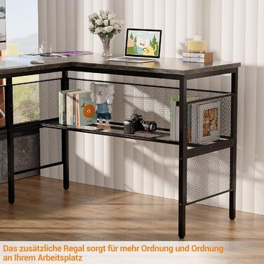 L-подібний ігровий стіл, 141x117x76 см, з полицею, для дому, офісу, навчання, ігор (гранатовий дуб)