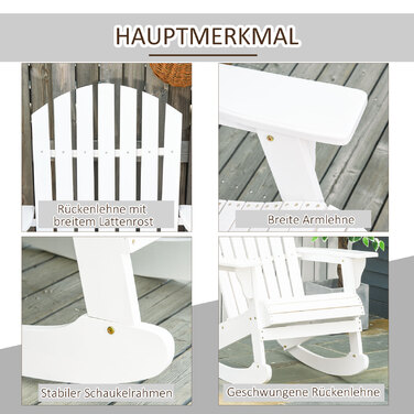 Садове крісло Outsunny Adirondack Крісло-гойдалка Крісло-гойдалка 77 x 94 x 97 см, білий, стійкий до погодних умов, ідеально підходить для саду та балконних меблів
