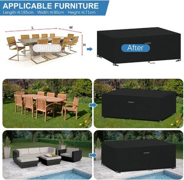Накладна для садово-патіо меблів VANSHEIM, водонепроникна, 60x60x60 см / 185x90x71 см, захисна накривка для столу та групи сидіння