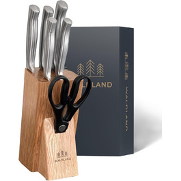 Набір ножів WALDLAND Premium: 7 предметів з бруском для точіння | Набір кухонних ножів з міцного дуба | Преміум якість