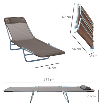 Outsunny Sun Lounger Садовий шезлонг Relax Lounger на 2 ноги Шезлонг коричневий складний для саду та патіо, стійкий до погодних умов та зручний