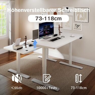 Регульований стіл Devoko з USB-роз'ємом: електричний, для роботи, стоячи/сидячи, 180x80 см, білий