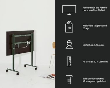 Підставка для телевізора на колесах, 40-70 дюймів | Мобільна підставка для ТВ | Сірий/Mossy Green