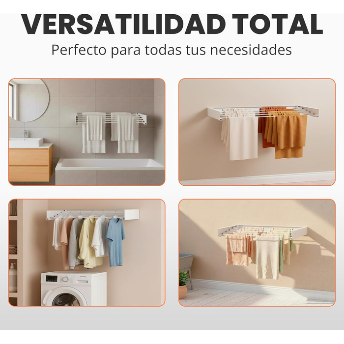 Настінна сушарка для білизни Jupplies, 120 см, розкладна, з алюмінію, 30 кг, для дому та вулиці (біла)