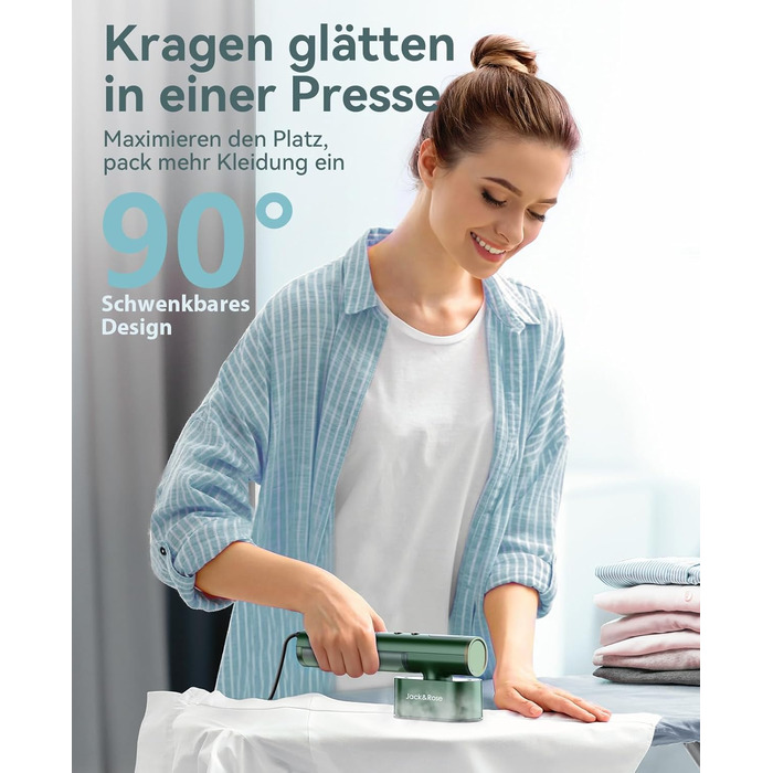 Jack & Rose Дампфглеттер: портативний праска-парогенератор для подорожей, 1000W, 110-240V, 2-в-1, зелений