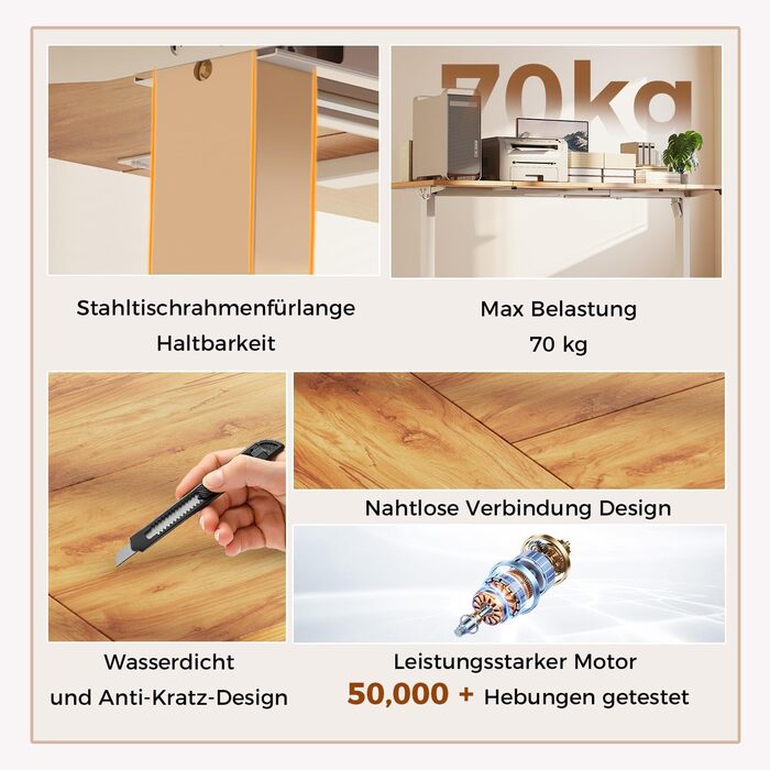 Регульований стіл Klicelor, електричний, з пам'яттю, для офісу, 160 x 80 см, білий/світло-коричневий