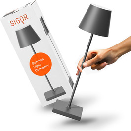 LED акумуляторна лампа SIGOR Nuindie 2.0, диммер, IP54, 38 см, USB-C, 12 год, графітовий колір